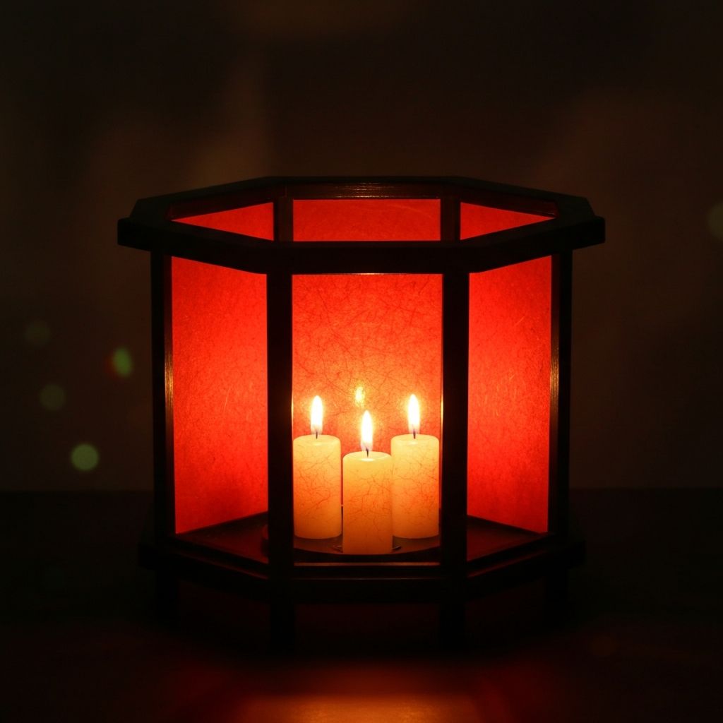 Red hexagonal bonbori shrine lantern